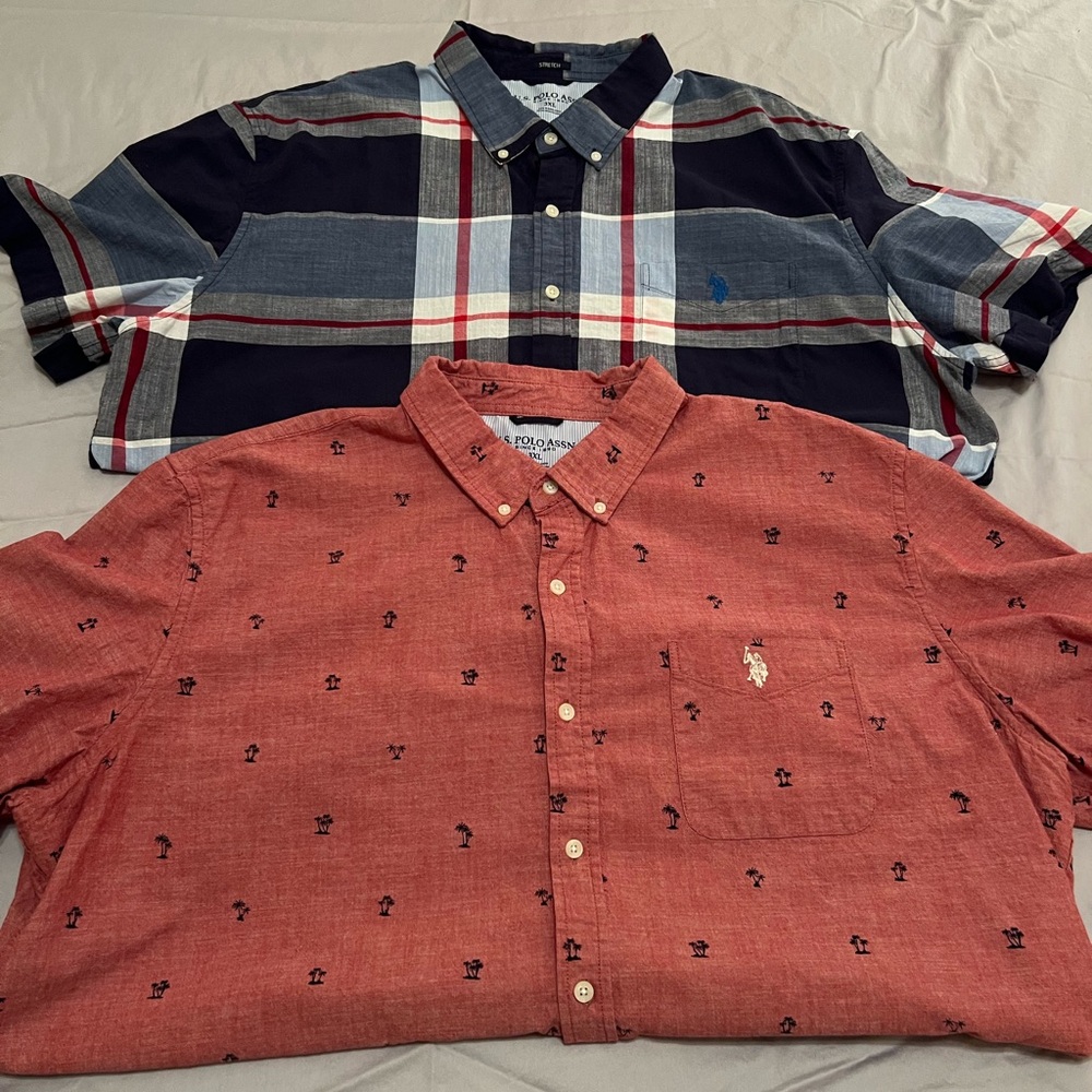 Bundle: 2-US Polo Association Coral & Navy Plaid Short-Sleeve Button-Down Shirts